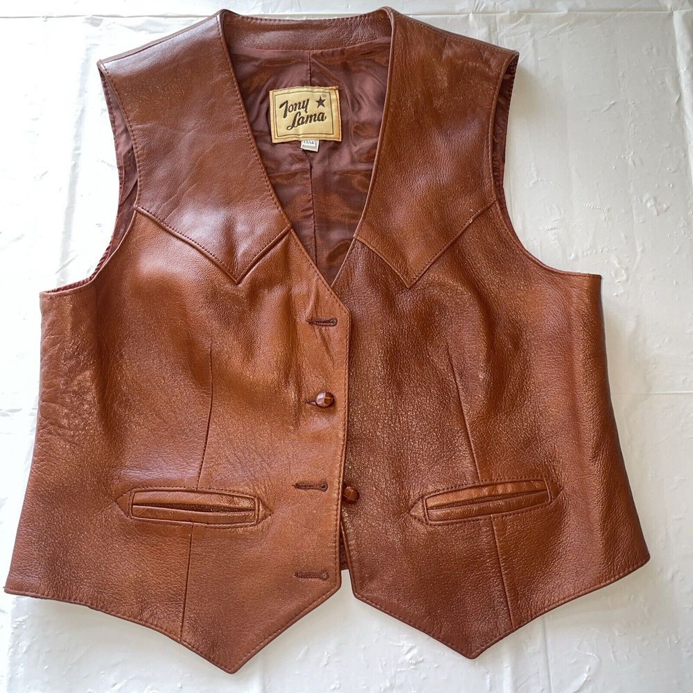 Tony Lama Womens Leather Vest 13/14 Brown Missing Buttons